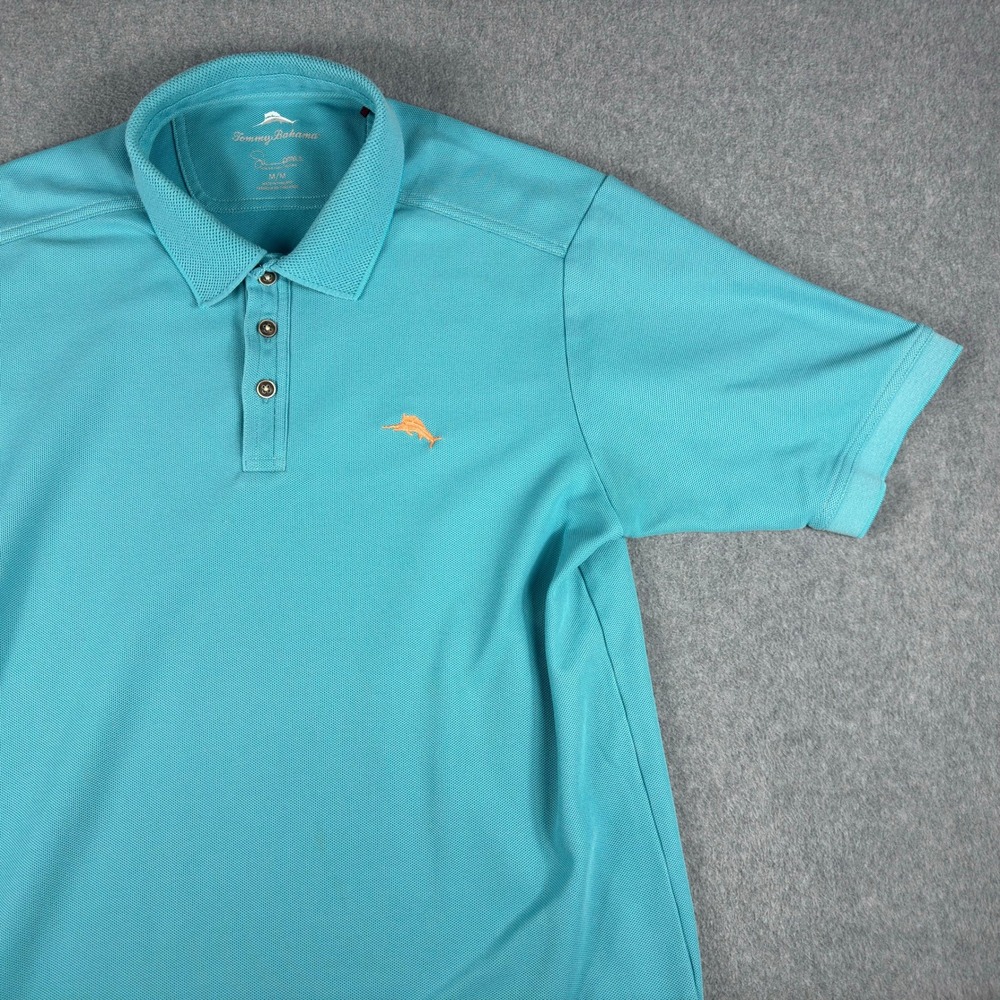 Tommy Bahama Polo Shirt Mens M Blue Supima Cotton Marlin Short Sleeve